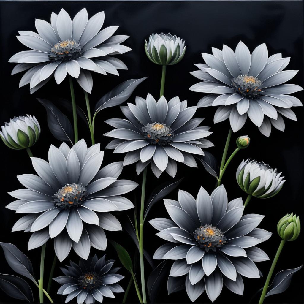 Realistic Oil Painting of Gray Flowers