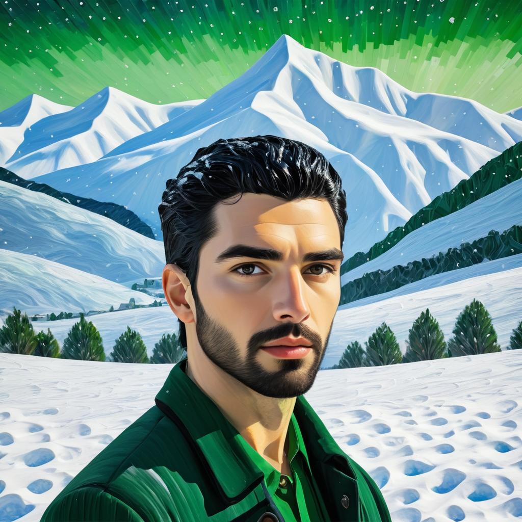 Impressionist Portrait in Snowy Mountains