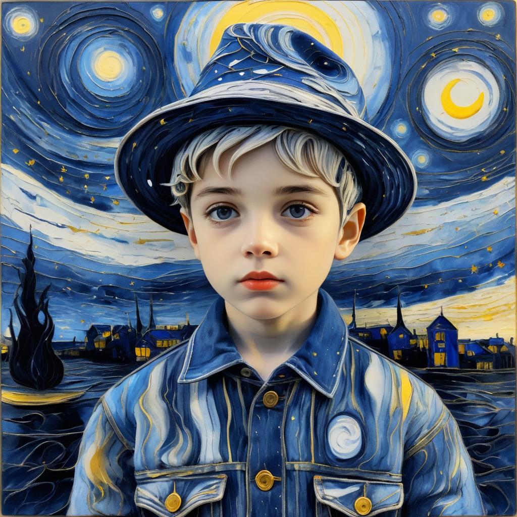 Surreal Portrait of a Boy in Van Gogh Style