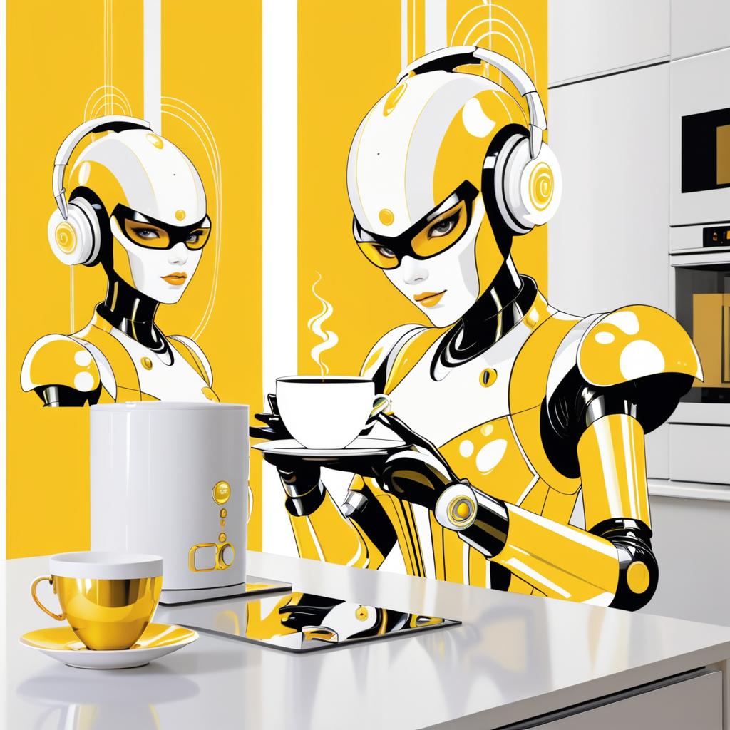 Futuristic Robot Brewing Coffee Art