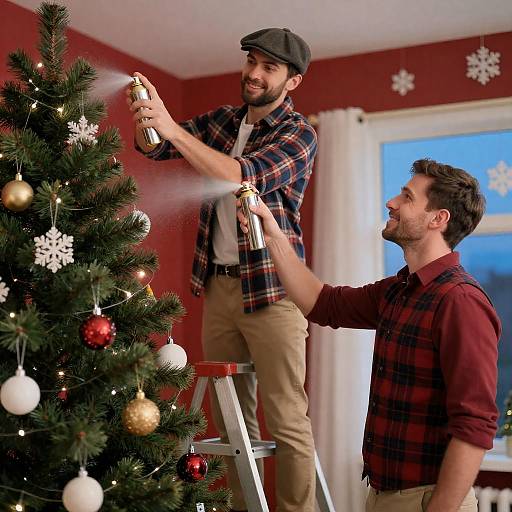 Festive Christmas Tree Decorating Scene