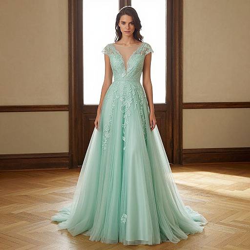 Elegant Woman in Mint-Green Prom Dress