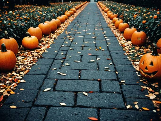 Autumn Pathway with Pumpkins Wallpaper