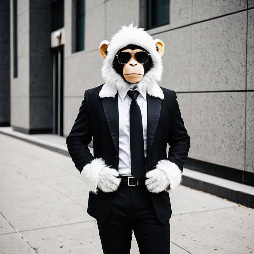 Cosplayer in HitMonkey Costume in Urban Setting