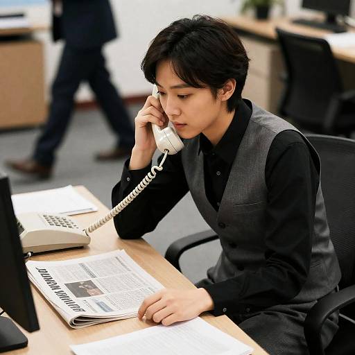 Office Scene with Phone Conversation