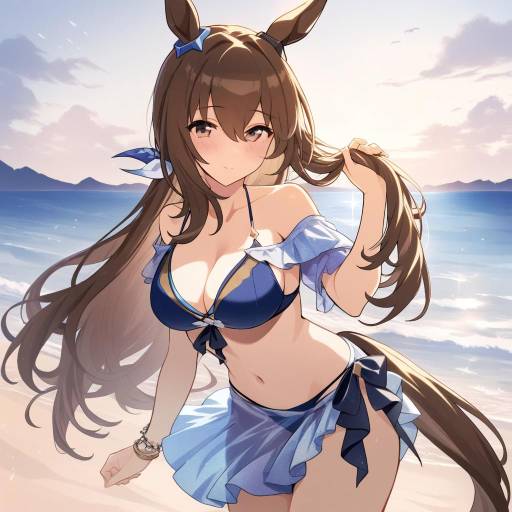 Beach Scene with Horse Girl in Bikini
