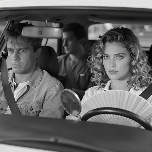 Vintage Noir Car Scene with Couple