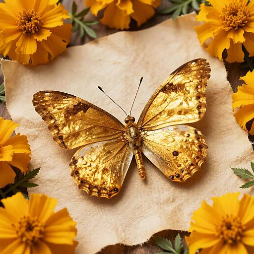 Majestic Golden Butterfly on Parchment