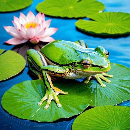Vibrant Frog on Lily Pad Artwork Vibrant Frog on Lily Pad Artwork