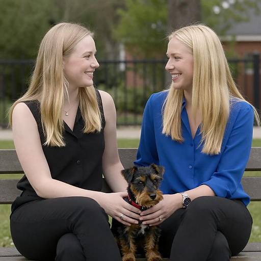 Women on a Bench with a Terrier Dog