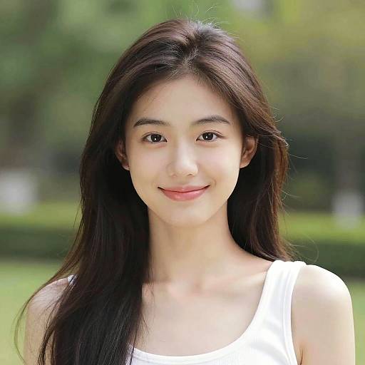 Natural Asian Girl in Sunlit Outdoors