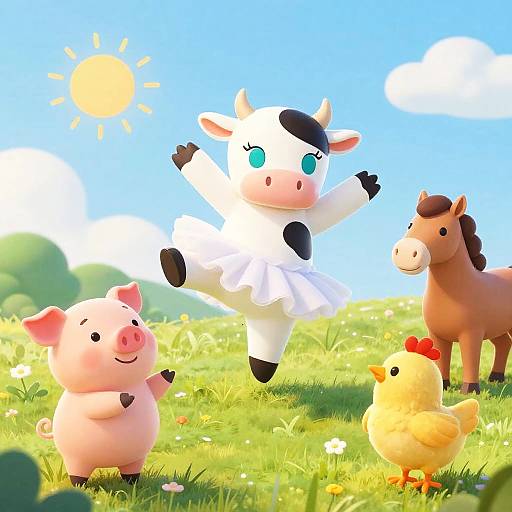 Whimsical Molly the Cow Ballerina in Tutu