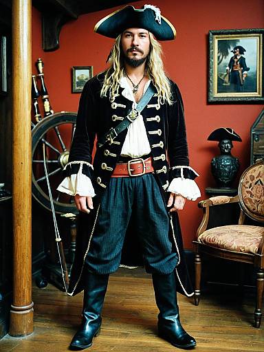 Man in Vintage Pirate Costume Indoors