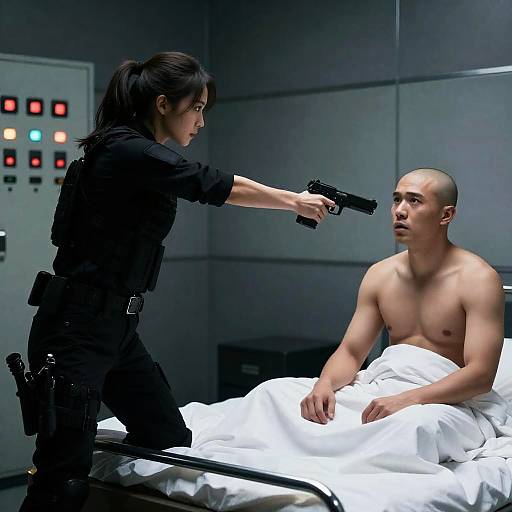 Intense Confrontation in a Dim Room