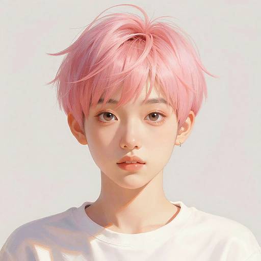 Portrait of Young Woman with Pink Pixie Cut