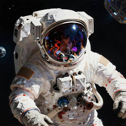 Neon-Haired Astronaut in Space Station