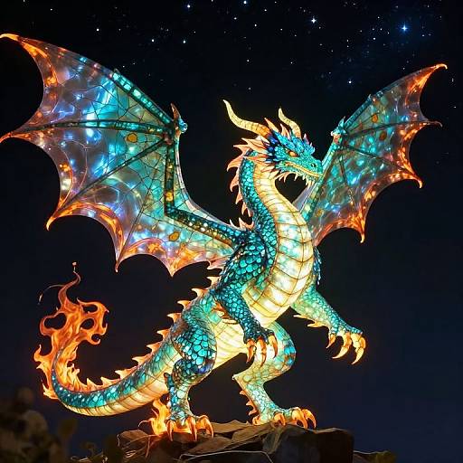 Iridescent Luminous Dragon at Night