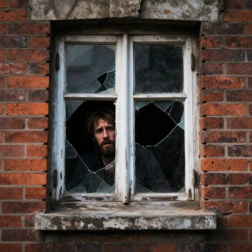 Introspective Man Behind a Broken Window