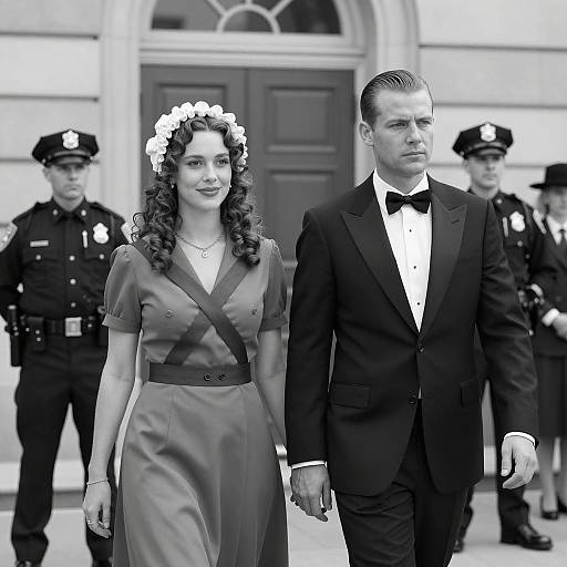 Vintage Style Couple with Police Escort