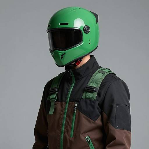 Person in Green Helmet and Outfit
