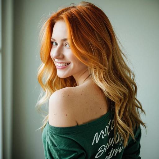 Smiling Redhead Woman with Green Shirt