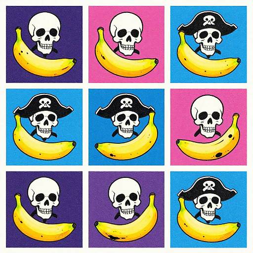 Neon Skull Pirates Cartoon Grid