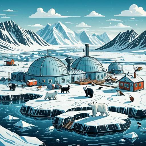 Arctic Research Station Illustration with Wildlife