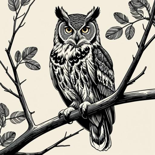 Intricate Vector Owl Illustration on Branch