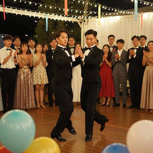 Festive Dance Scene with Tuxedo Dancers