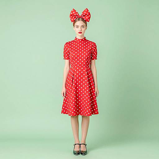 Woman in Red Polka Dot Dress with Large Bow