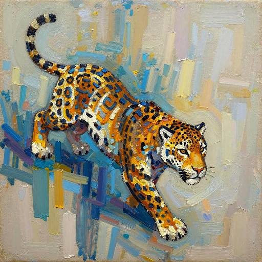 Colorful Jaguar Warrior Oil Painting