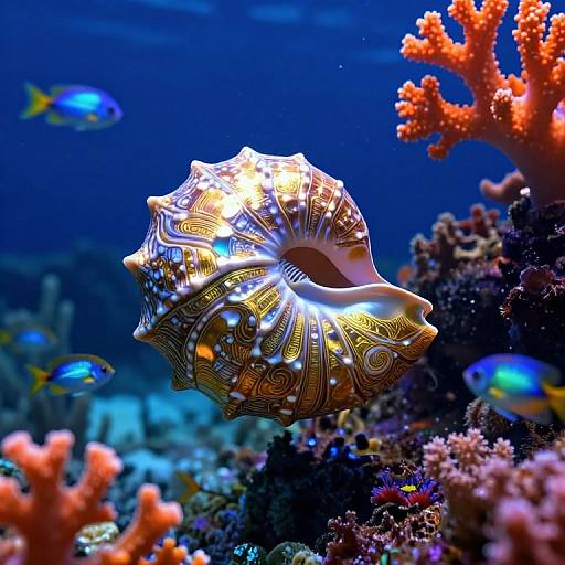 Surreal Nautilus in Vibrant Coral Forest