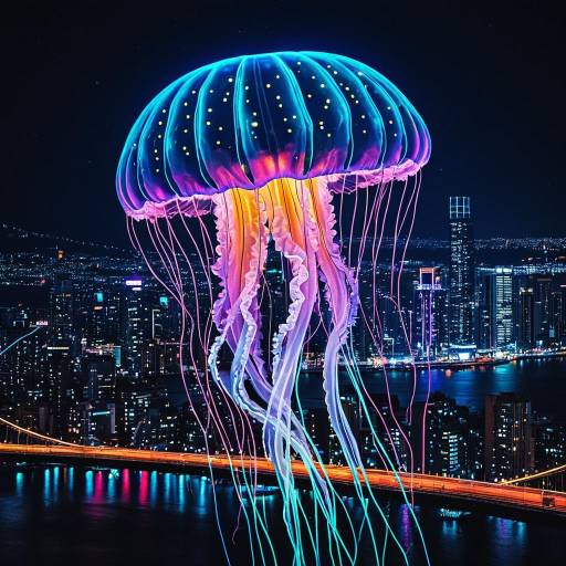 Neon Jellyfish Cityscape Fusion Art