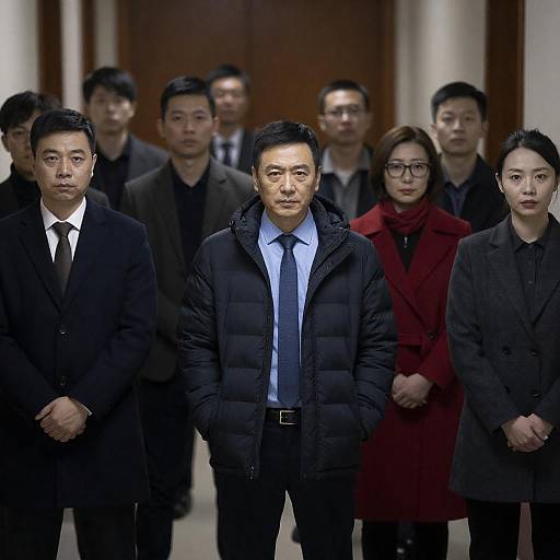 Serious Group Standing in Hallway