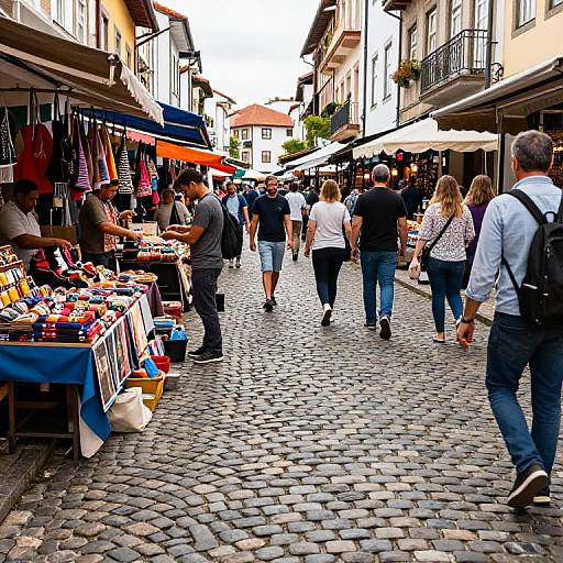 Vibrant Cobblestone Market Street Scene
