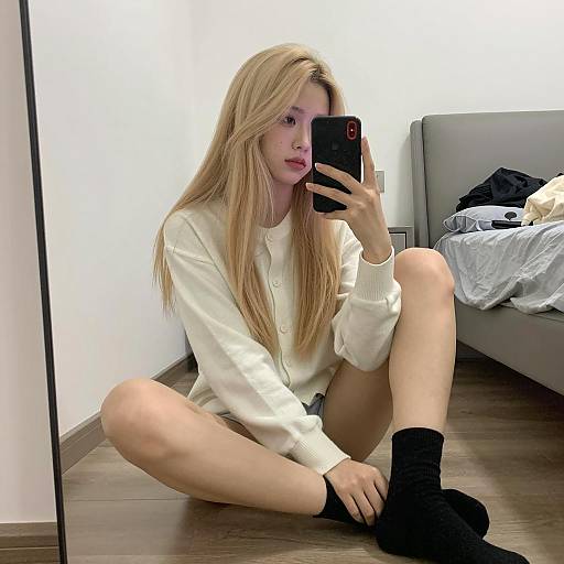 Blonde Woman Taking a Mirror Selfie
