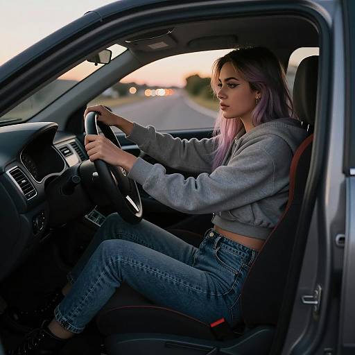Introspective Woman in Stylish Hatchback