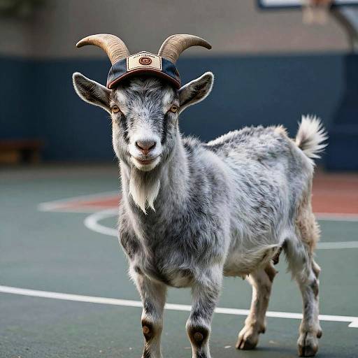 Regal Goat on Basketball Court