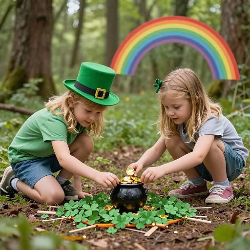 Girls Hunting Leprechauns in Forest