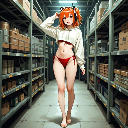 Cheerful Girl in a Sunset Warehouse