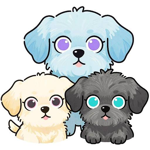 Whimsical Trio of Cartoon Puppies