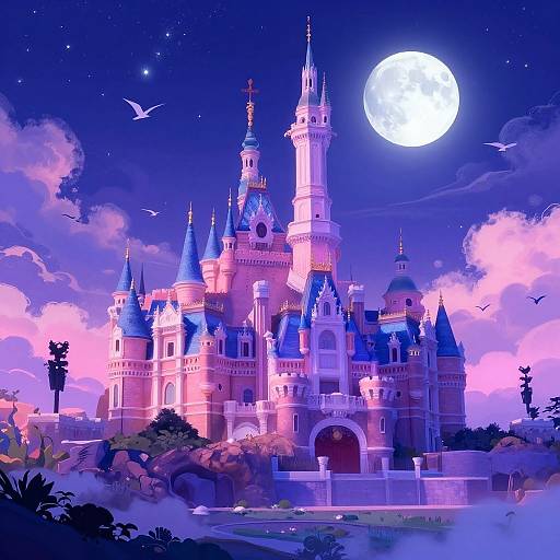 Majestic Fantasy Castle Under Starry Moon