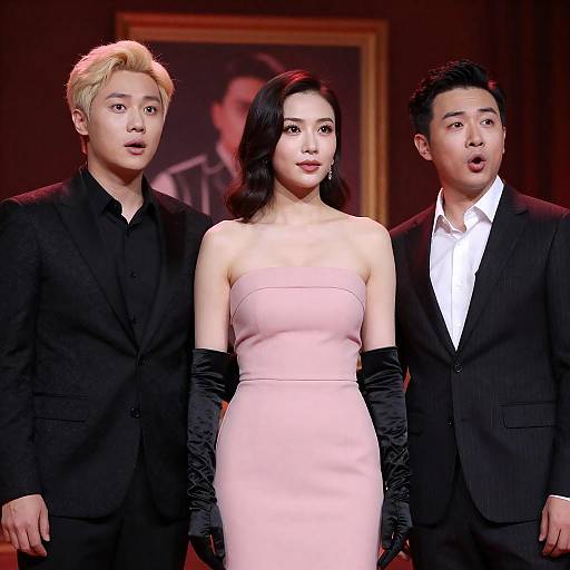 Three People on Stage in Formal Attire