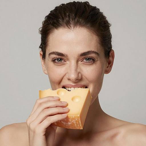 Playful Woman with Swiss Cheese Photograph