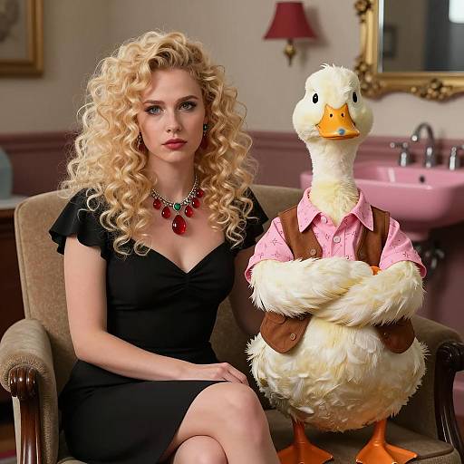 Whimsical Portrait of Woman and Duck