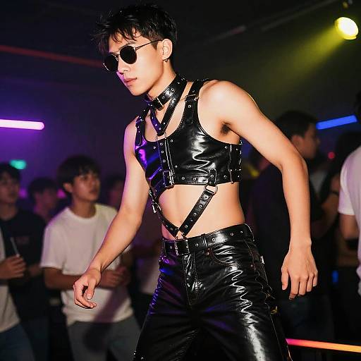 Edgy Performer in Vibrant Nightclub