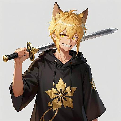 Intense Anime Character with Dog Ears