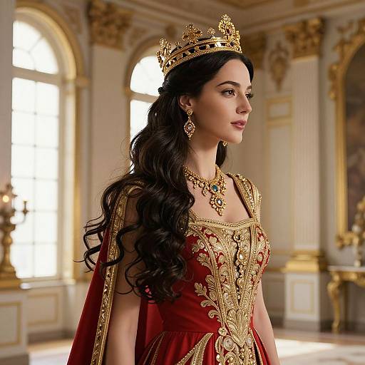 Majestic Regal Woman in Ornate Hall