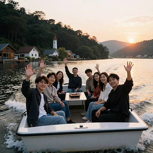 Joyful Boat Adventure at Sunset