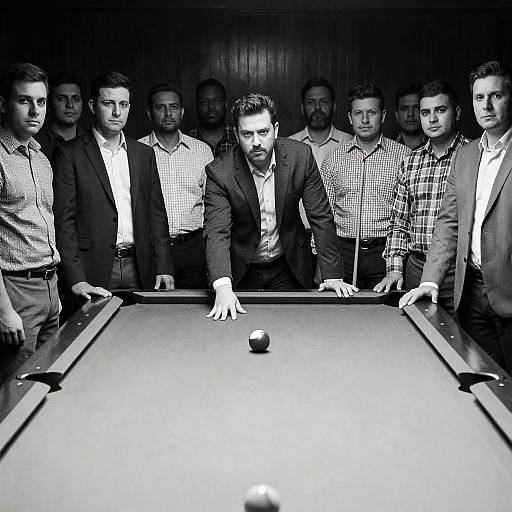 Group of Men Around Pool Table